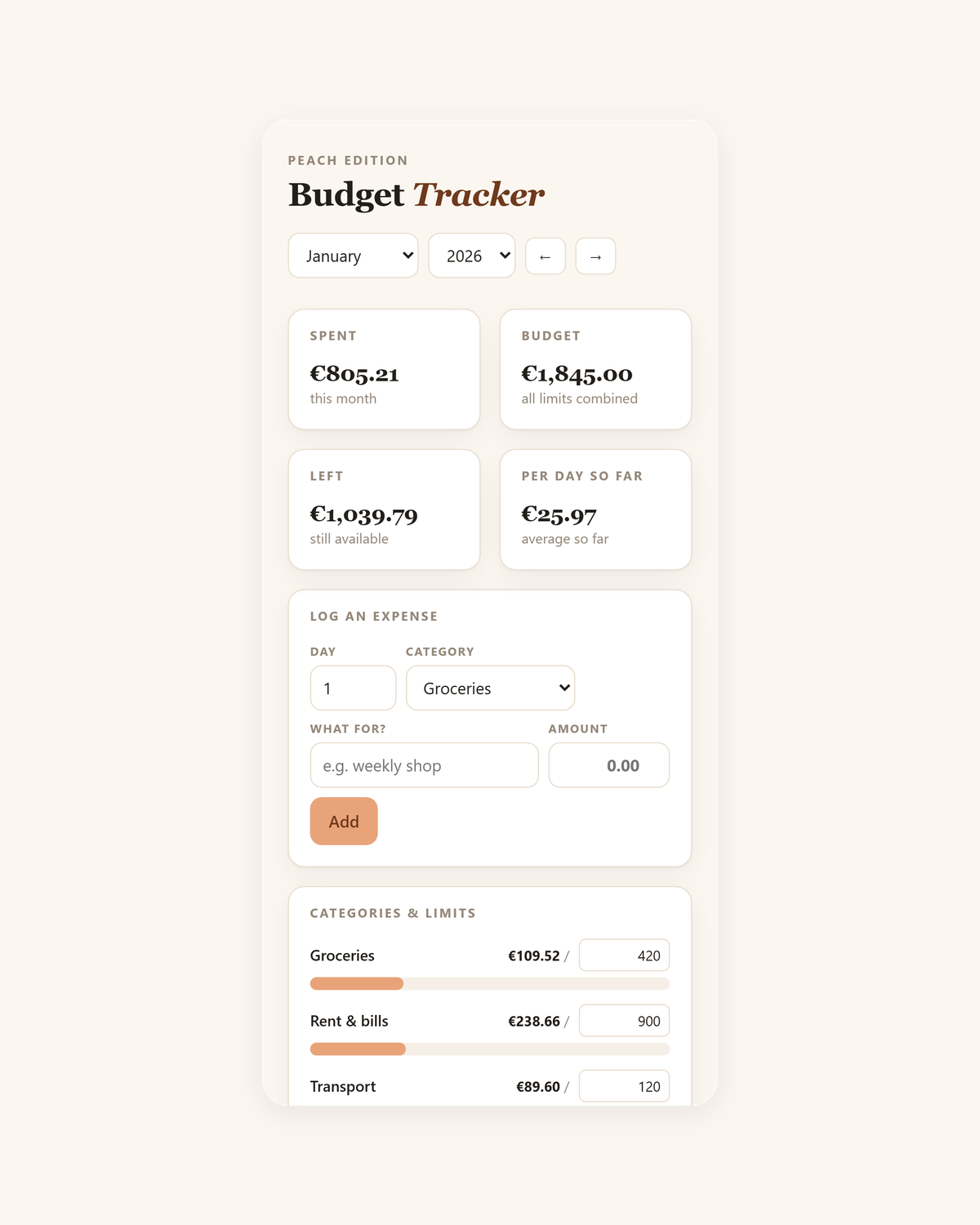 Budget Tracker — Pastel Edition Vorschau