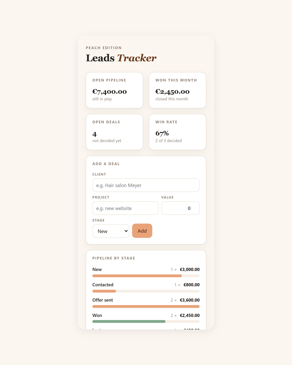 Leads Tracker — Pastel Edition Vorschau